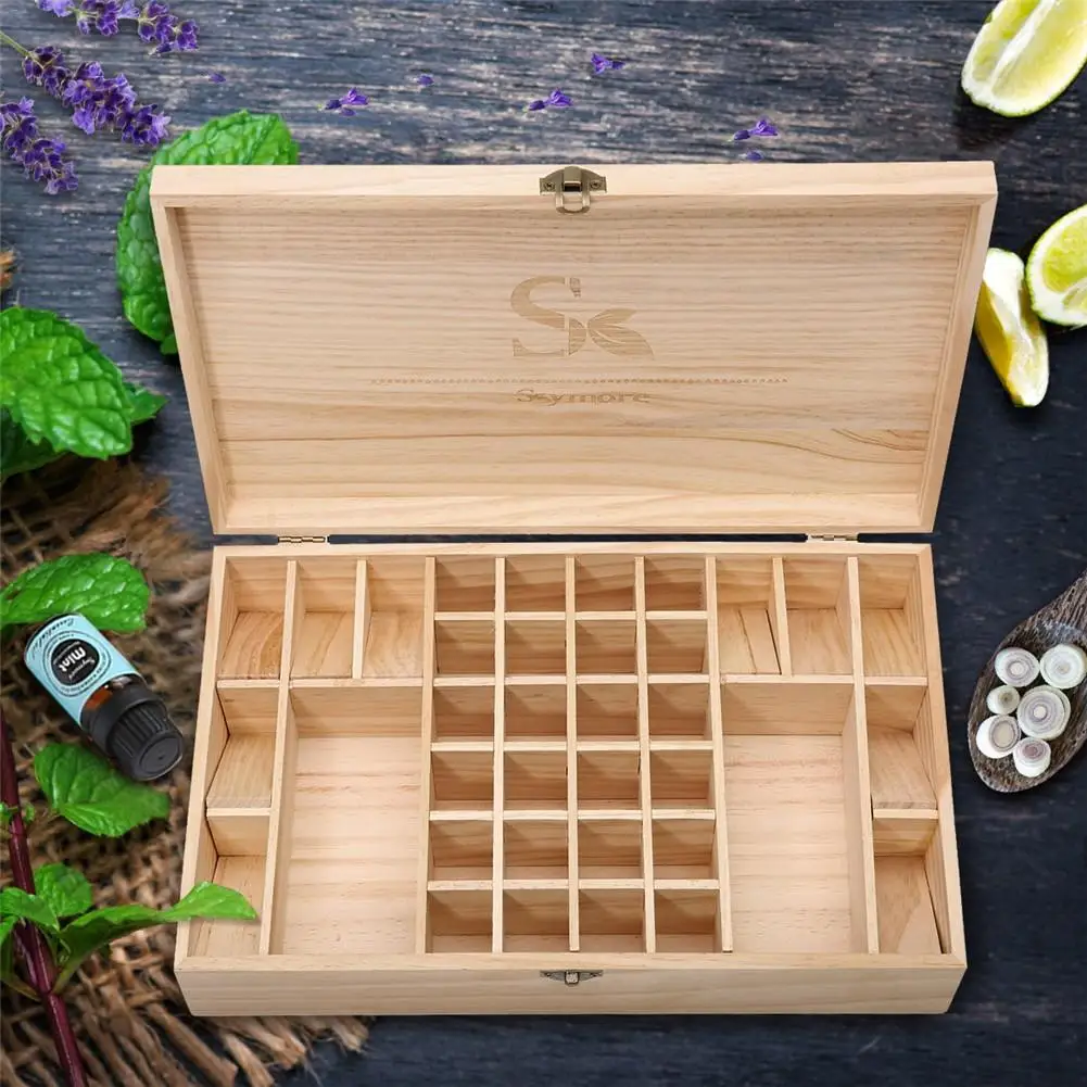 Chuwuju 32 Slots Wooden Essential Oils Box Solid Wood Case Holder Chuwuju 32 Slots Wooden Essential Oils