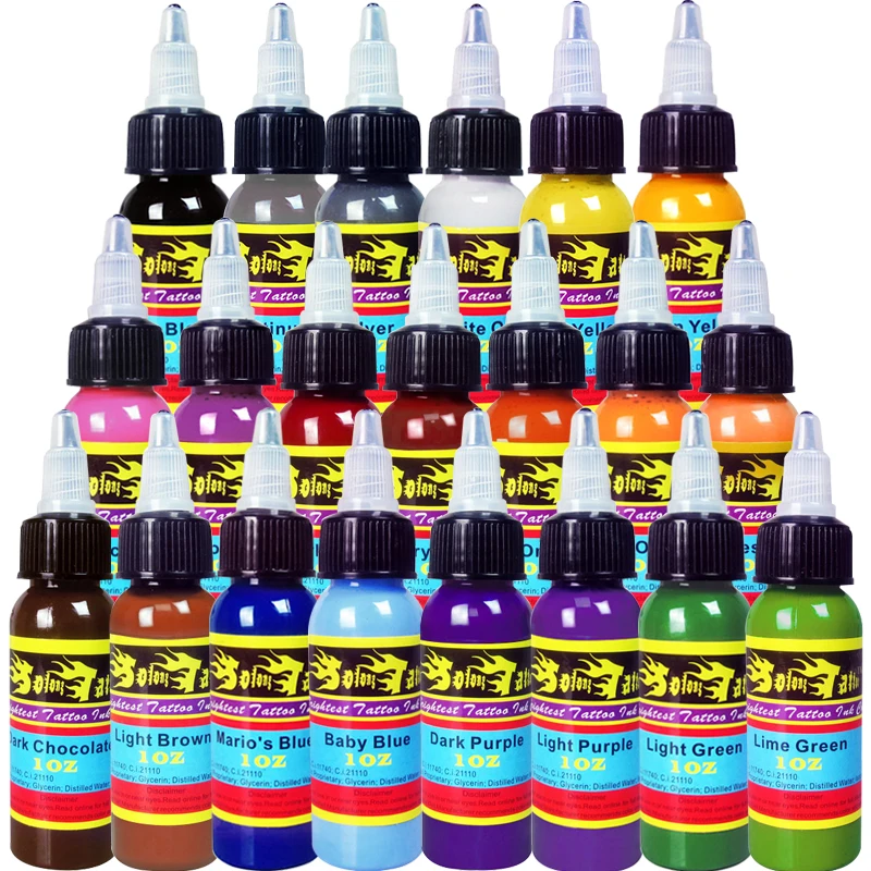

Solong tattoo 21color 1oz Tattoo Ink Pigment Set Kits Body Arts 30ml Professional Beauty Paints TI301-30-21