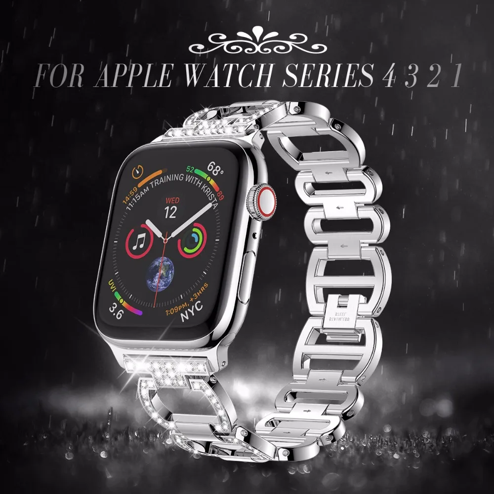 Ремешок из нержавеющей стали для Apple Watch, стразы, бриллиантовые полосы 38 мм, 42 мм, серия 3, 2, 1, для Apple Watch 40 мм, 44 мм, серия 4, 5