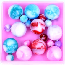 Free Shipping Factory Directly Imitation Porcelain Design Resin Ball Double Faced Big And Small Stud Earrings 5pairs/box,5boxes