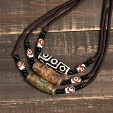 Натуральный Тибетский оникс 3 глаза DZI кулон с регулировкой веревочной цепи колье ожерелье для женщин и мужчин ювелирные изделия в стиле буддизма