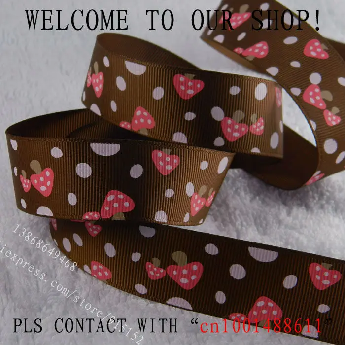 Free shipping 1''(25mm) 20 yards/lot grosgrain ribbon Pink Mushroom