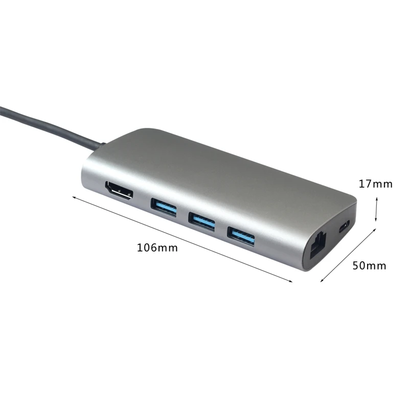 8 в 1 Usb 3,0 type-C концентратор для Ethernet + 4K видео Hdmi Pd Rj45 + адаптер для зарядного порта + слот Sd/Micro-SD для Macbook Iphone Huawe