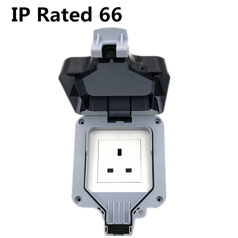 

IP66 Weatherproof Waterproof Outdoor Wall Power Socket 13A Double UK Standard Electrical Outlet Grounded AC 250V~