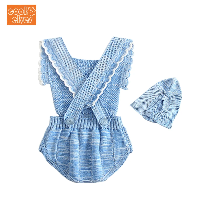 

Coolelves 2018 Spring Knitted Baby Clothes Girls Rompers Cotton Jumpsuit Toddler Girl Knit Romper Baby Clothing Straps with hat