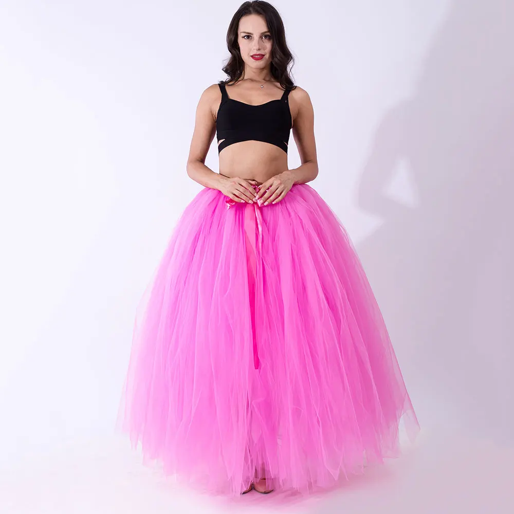 Весенняя Длинная регулируемая юбка, настоящая фотография, сексуальная пачка, для взрослых, ручная работа, тюль, модная, длина до пола, свадебная юбка для женщин - Цвет: dark pink