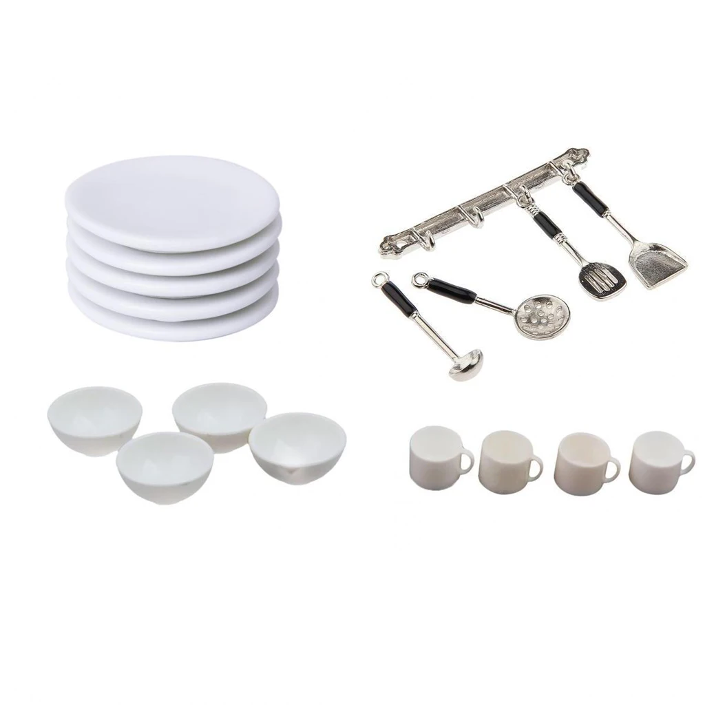 1:12 Dollhouse Miniature Accessories Bowl Plate Coffee Cup Kitchenware Set