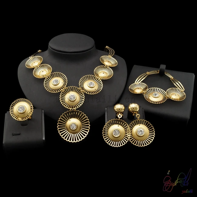 

Yulaili Free Shipping 2017 Round Design Rose-gold Silver Gold Plating Anniversary Dubai Gold Jewelry Set