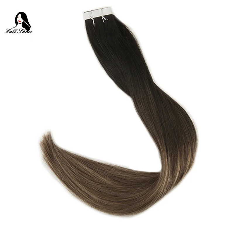 

Ship From US Full Shine Tape Hair 20 Pcs 50 Gram Color #1B/6/27 Ash Blonde Remy Hair Dip Dye Extension De Cheveux human hair