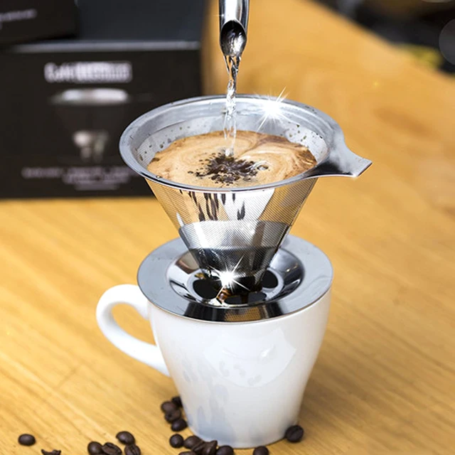 Cheap Reusable Coffee Filter Stainless Steel Coffee Dripper Mesh Cone Drip Coffee Filters Portable Pour Over Tea Coffee Infuser Tools