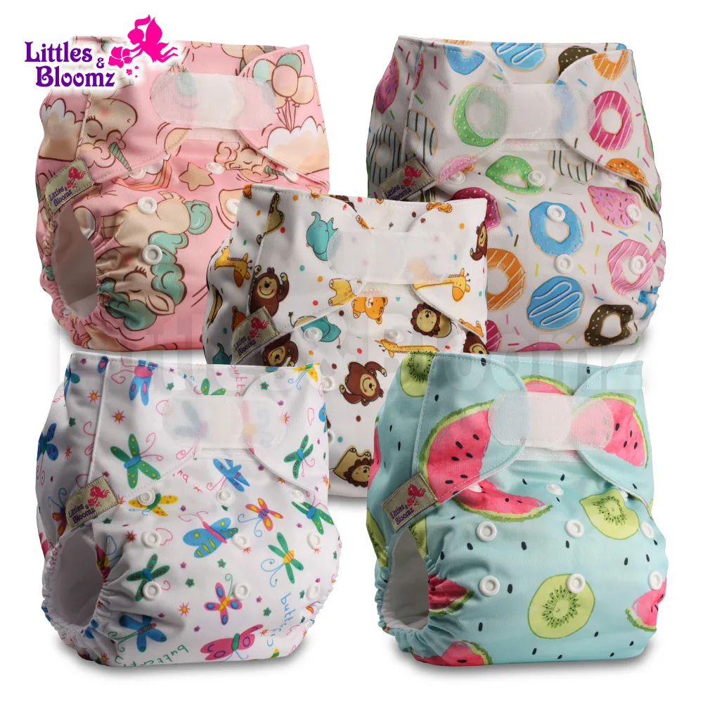 

[Littles&Bloomz]5pcs/set STANDARD Hook-Loop Reusable Washable Nappy Diaper,5 nappies/diapers and 5 microfiber inserts in one set