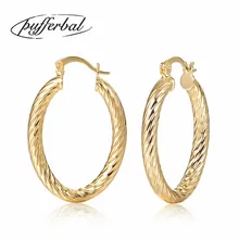 

Hot new elliptical spiral pattern Earring For Women Fashion Trendy Retro Gold Color oval Earrings ornaments 26mm ZK40