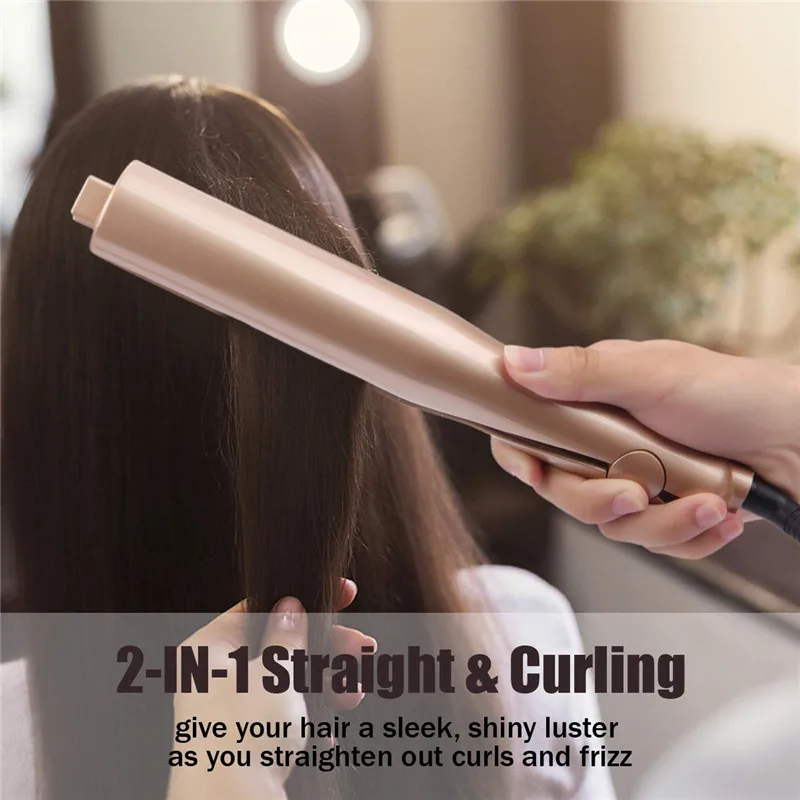 

New Fashion Salon Quality 2-in-1 Hair Curling & Straightening Iron Hair Curler Flat Iron Hair Straightener Titanium plate