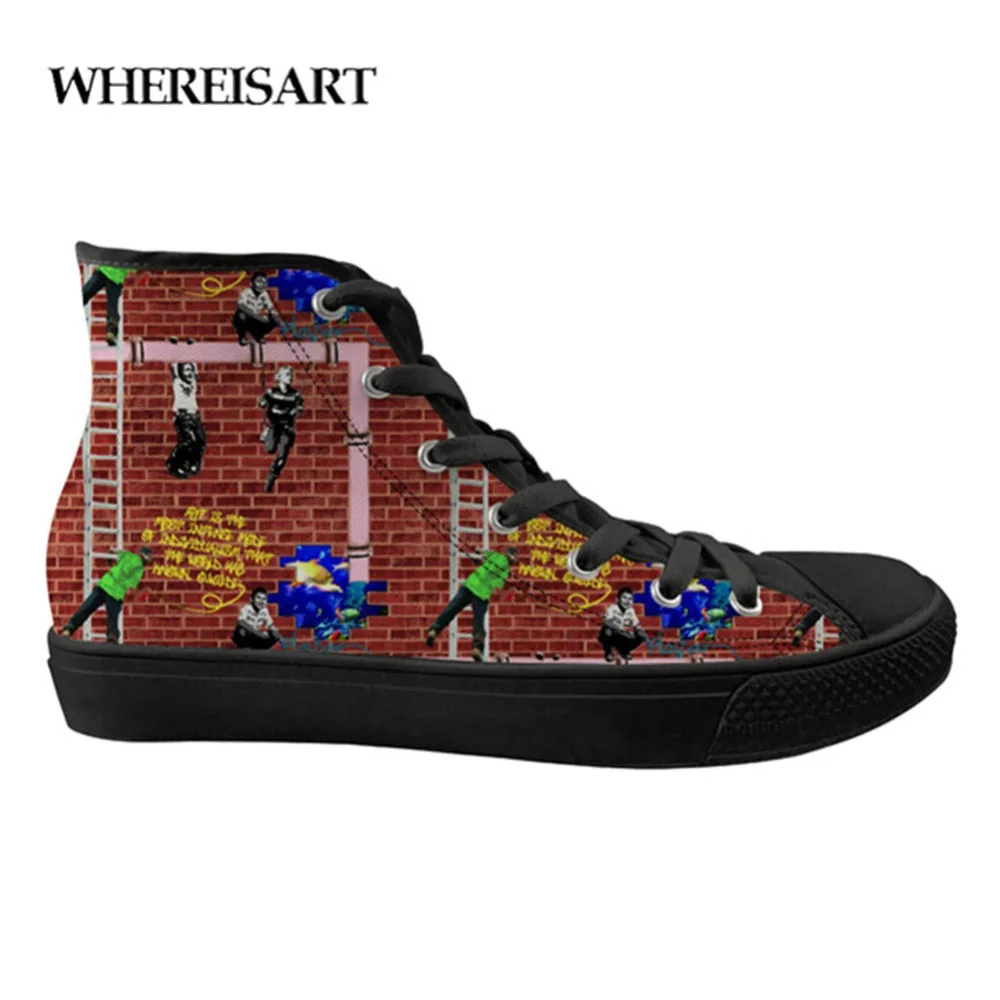 

WHEREISART Personalized Men's Vulcanized Classic Shoes Printing Men's High To Help Print Breathable Teenage Boys Canvas Shoes