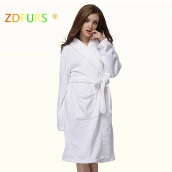

ZDFURS * Winter Mens Bathrobe Thick Warm Coral Fleece Night Dressing Gown Pure White Ropa Hombre Bath Robe Comfort Homme Kimono