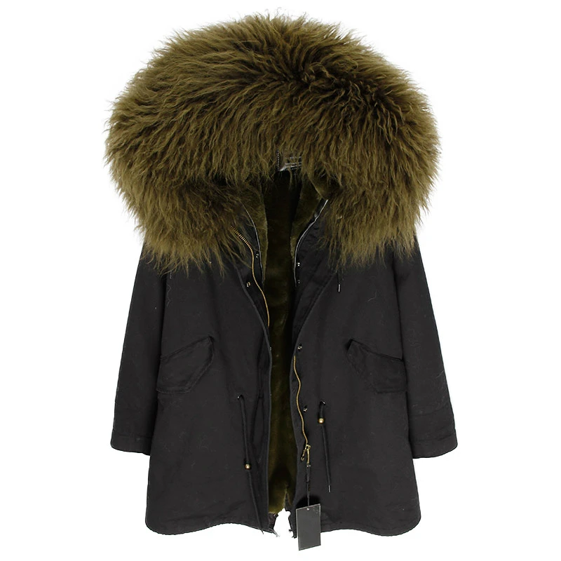 OFBUT winter jacket women real fur coat long parka natural Mongolia Sheep Fur collar hood thick warm streetwear brand new - Цвет: black army green