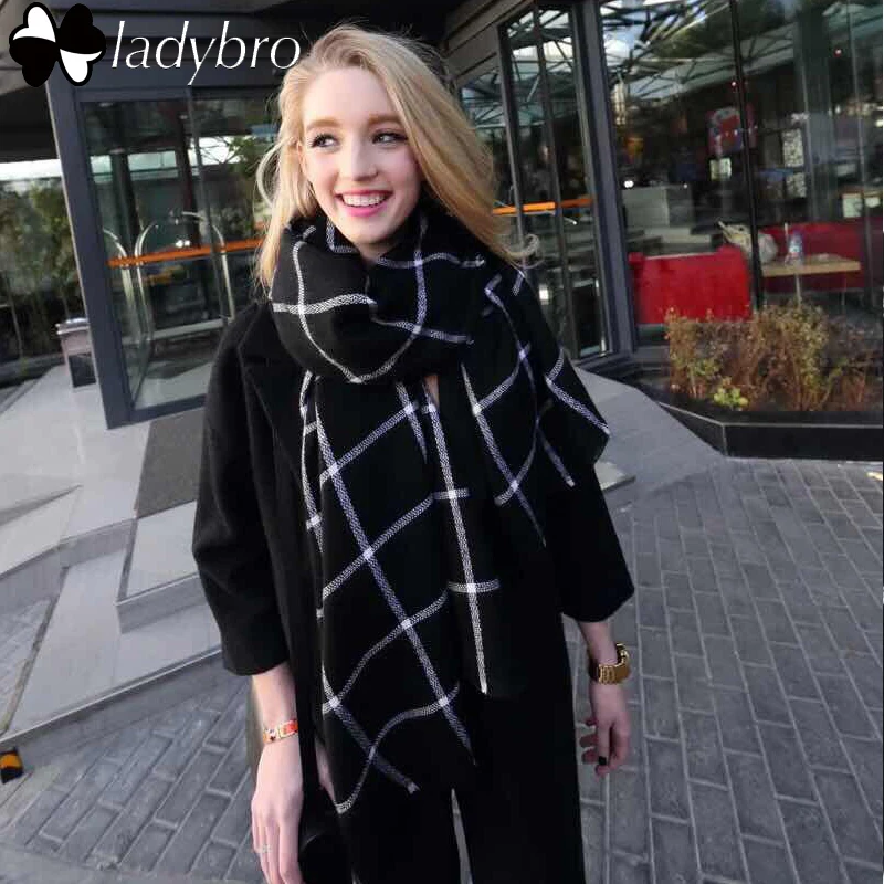 Ladybro Europe Classic Black White Grid Za Scarf Women Imitation Cashmere Scarf font b Tartan b