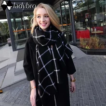 Ladybro Europe Classic Black White Grid Za Scarf Women Imitation Cashmere Scarf Tartan Plaid Scarf Blanket Oversized Wrap Shawl