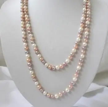 

New 7-8mm White Pink Purple Freshwater Pearls Shell Necklace Beads Jewelry Semi-finished Necklace 50inch