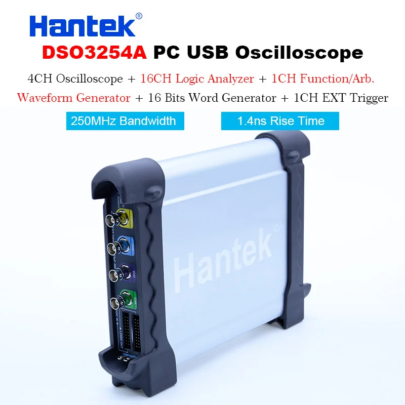 Hantek DSO3000A USB осциллографы 4CH 100-250Mhz 1GSa/s PC хранение генератор сигналов 16 каналов логический анализатор тестер формы волны - Цвет: DSO3254A 250MHz