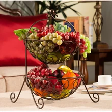 Миска для фруктов, кованое железо, два слоя корзины для фруктов. Моде. Миска для выпечки санитарная металлическая чаша для фруктов