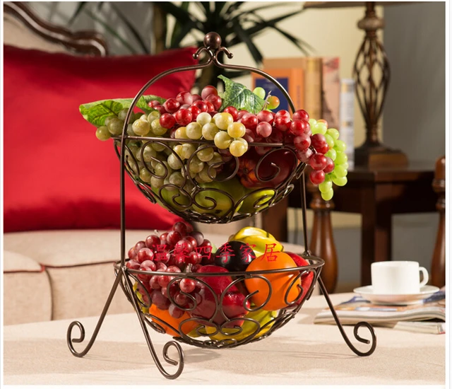 Fruit Bowl Wrought Iron Two Layers Of Basket Fashion Cake Fruit Bowl Wrought Iron Two Layers Of Basket Fashion Cake Sanitary