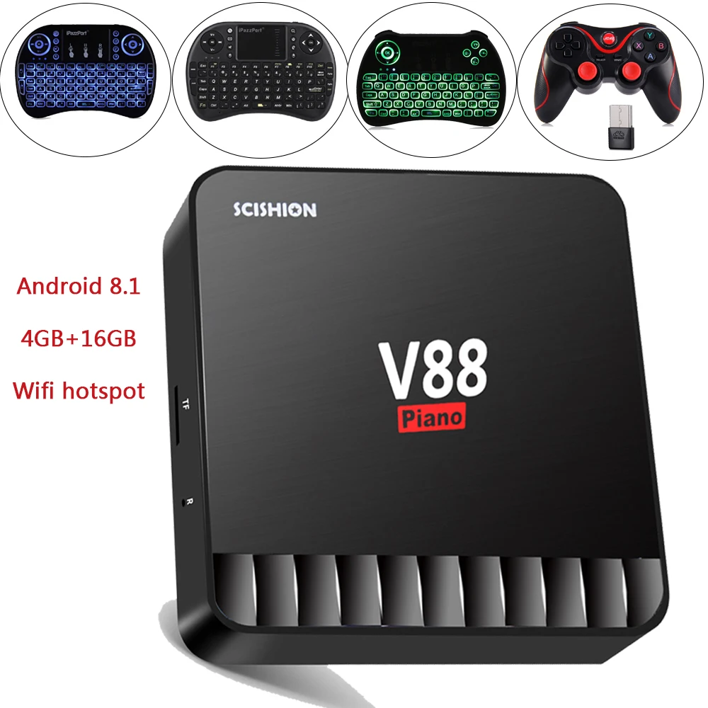 

2018 Scishion V88 Piano Android 8.1 TV Box 4G 16G Smart TV Box Mail-450USB 3.0 Support 4K Wifi hotspot Media Player Pk X96 X96W