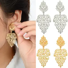 BONLAVIE Silver Color Gold Color Leaf Shape Long Hollow Drop Earrings Luxury Bridal Wedding Jewelry for