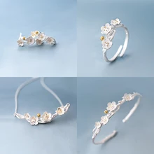 Xiyanike 925 スターリングシルバーロマンチックな桜梅ジュエリーセット絶妙な手作り女性のガールフレンドのギフト ne + ea + ri + ba