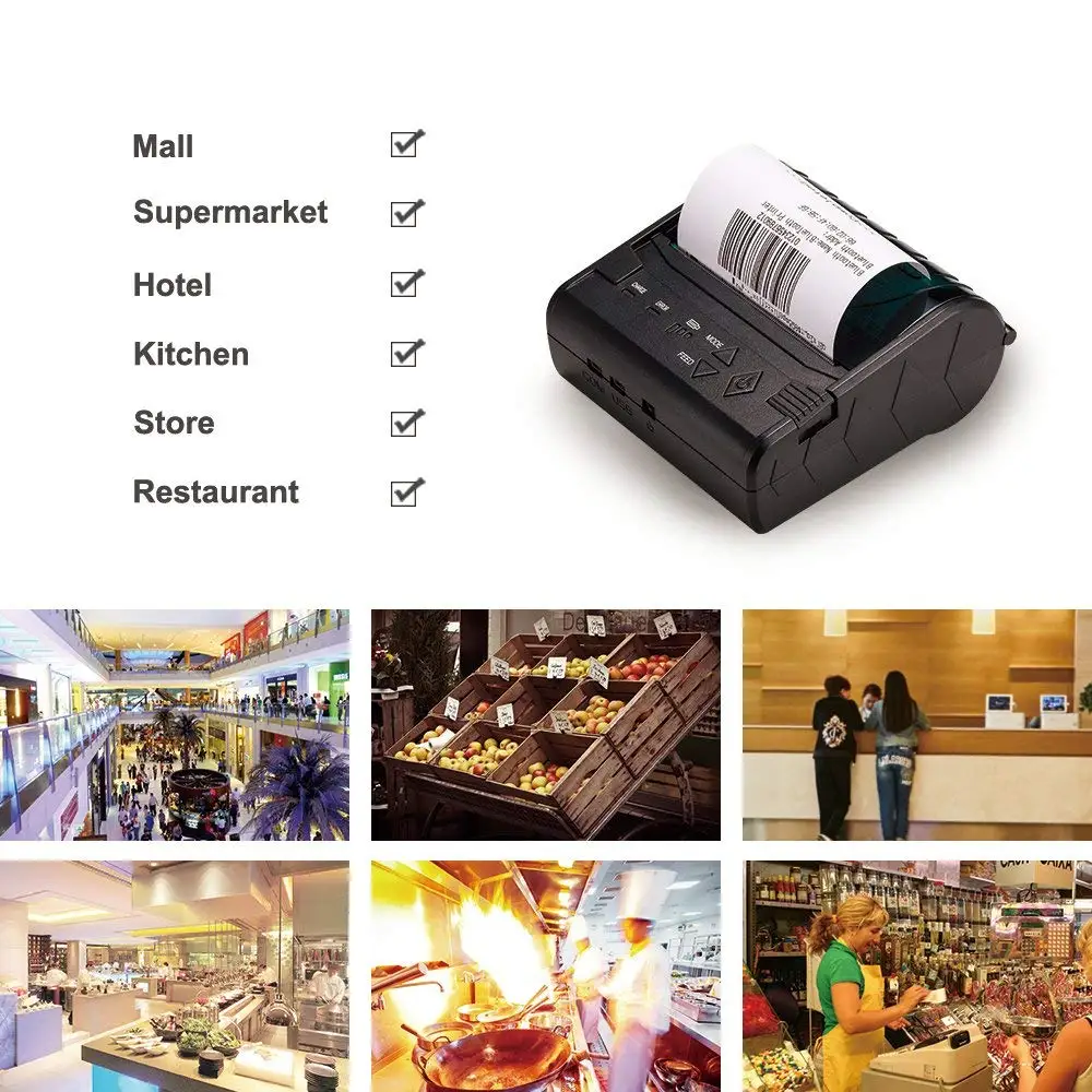 Портативный чековый принтер 80 мм Android iOS Bluetooth термопринтер 80 мм загрузка логотипа и печать поддерживается POS принтер для чеков