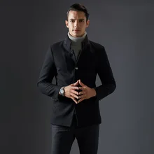 Новый Slim Fit Качество Мужчины Шерстяные Куртки Толстая Стенд Воротник Wollmantel Herren