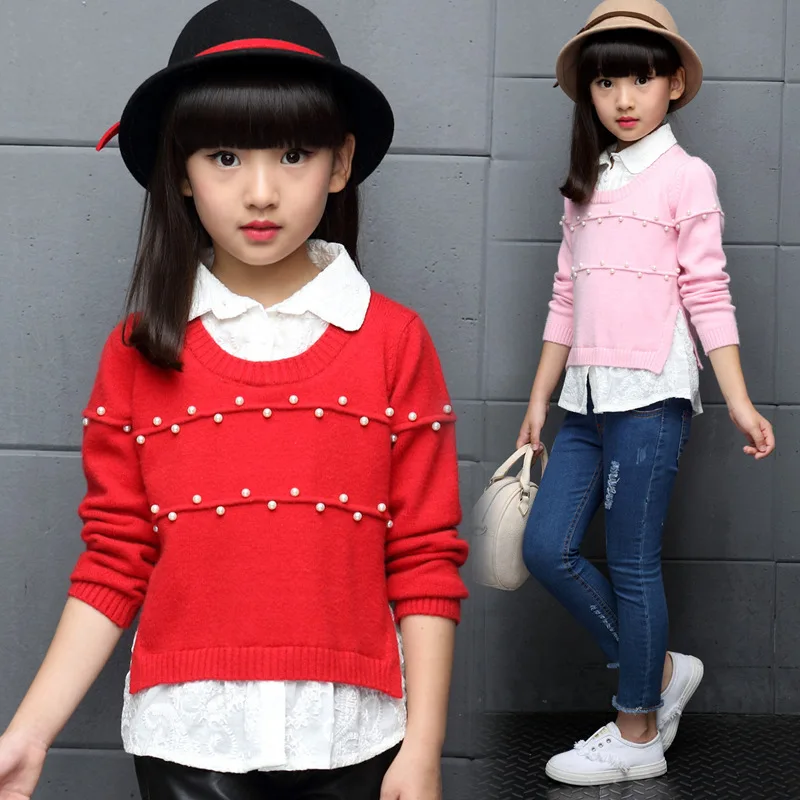 Cotton Girls Sweaters Patchwork Style Students Sweaters For Girls