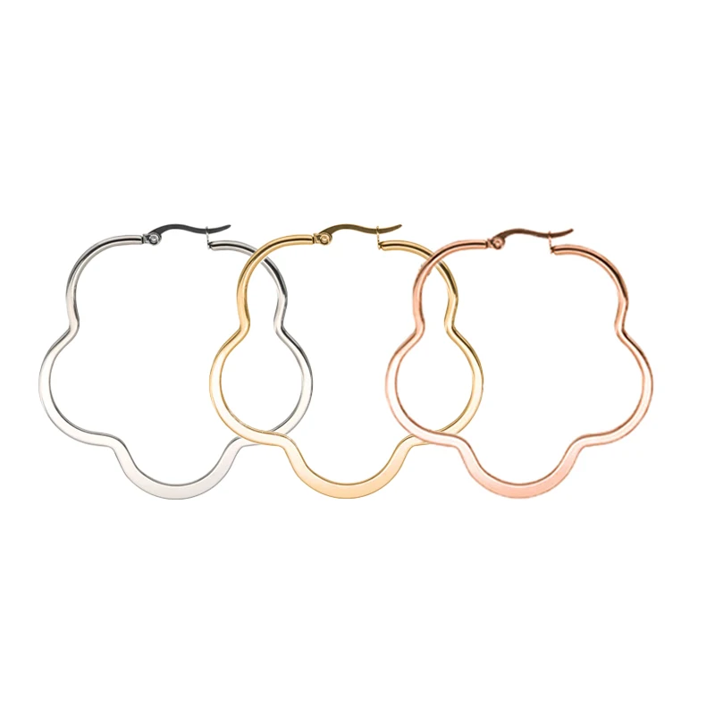 

Fashion Flower Hoop Earrings Women Gold Color Stainless Steel Simple Ear Geometry Jewelry 3 Size Lady Gift Boucles doreilles