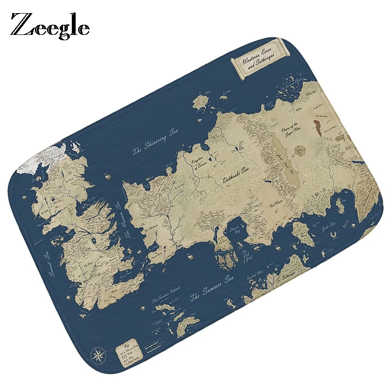 Zeegle Map Pattern Door Mat Non-slip Floor Area Rug Door Mat Bath Mat Baby Child Bedroom Bed Beside Soft Mat