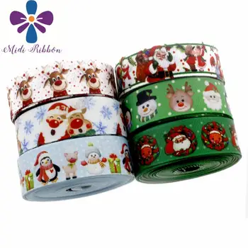 

7/8"22mm Christmas Series Cute Elk Printed Grosgrain Ribbon Santa Claus Snowflakes Gift Pack Stuff Hair Band Making 10yards/roll