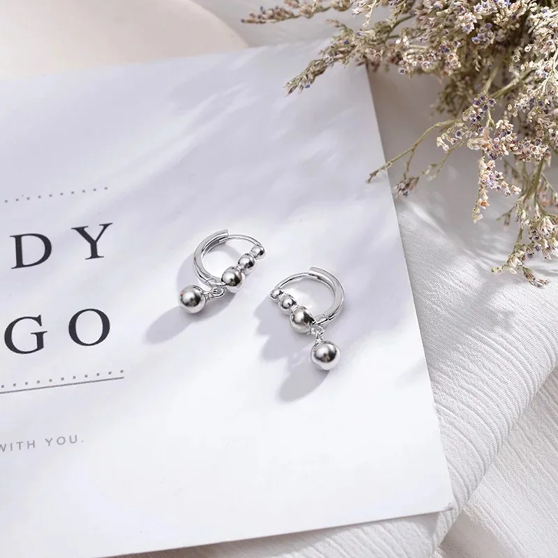 

S925 sterling silver earrings fashion temperament word beads ear bone ear ring simple wild personality female silver ear jewelry