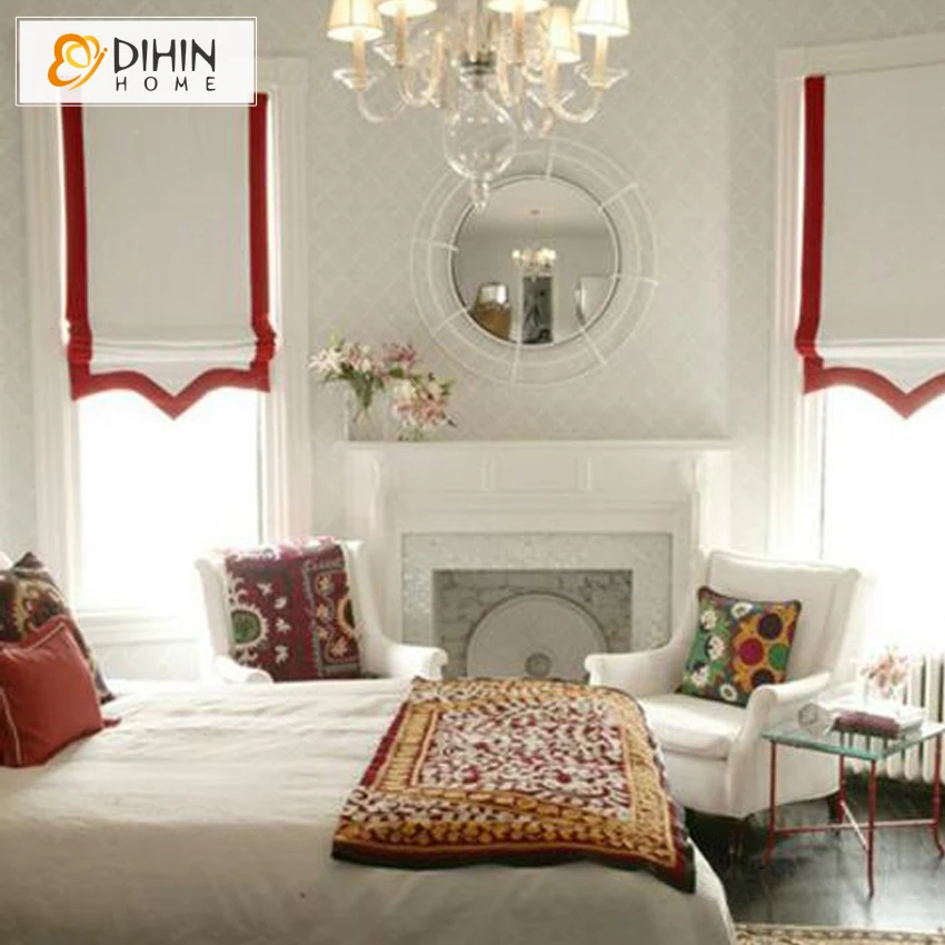 Modern Custom Roman Shades With Red Strips Light Filter / Full Blackout Shade Easy Install Window Curtains | Дом и сад