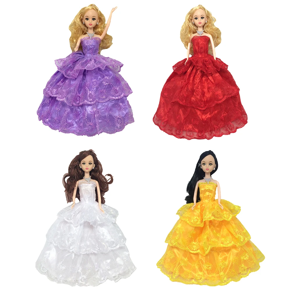 Princess Luxurious Multi-lace Wedding Party Gown Dress for Girl Doll Dress Embroidering Three Layers Model Dress 5colors