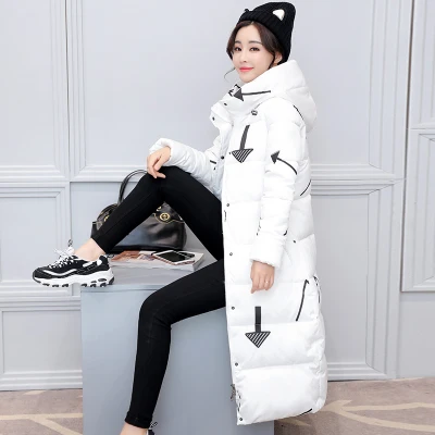 Хлопковое длинное зимнее пальто до колена нового размера плюс, корейское тонкое пальто, зимняя одежда с принтом, женские теплые парки с капюшоном, MZ1738 - Цвет: black arrow