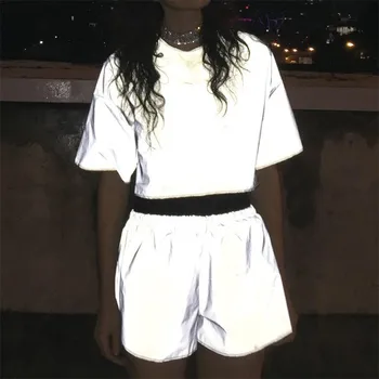 

2019 Hot Women Summer Reflective Night Luminous Casual High Waist Streetwear MSK66