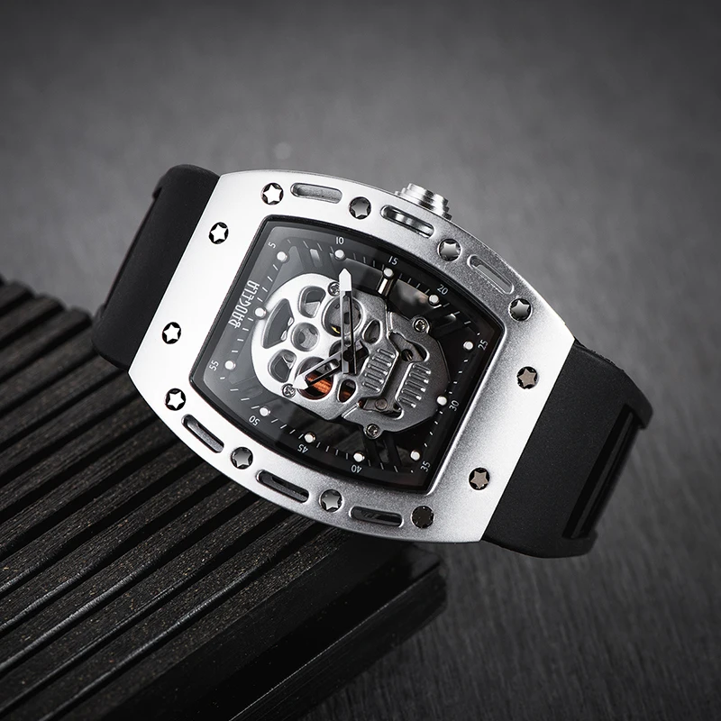  Baogela Pirate Skull Style Men Watch Silicone Luminous Quartz Watches Military Wateproof Skeleton W