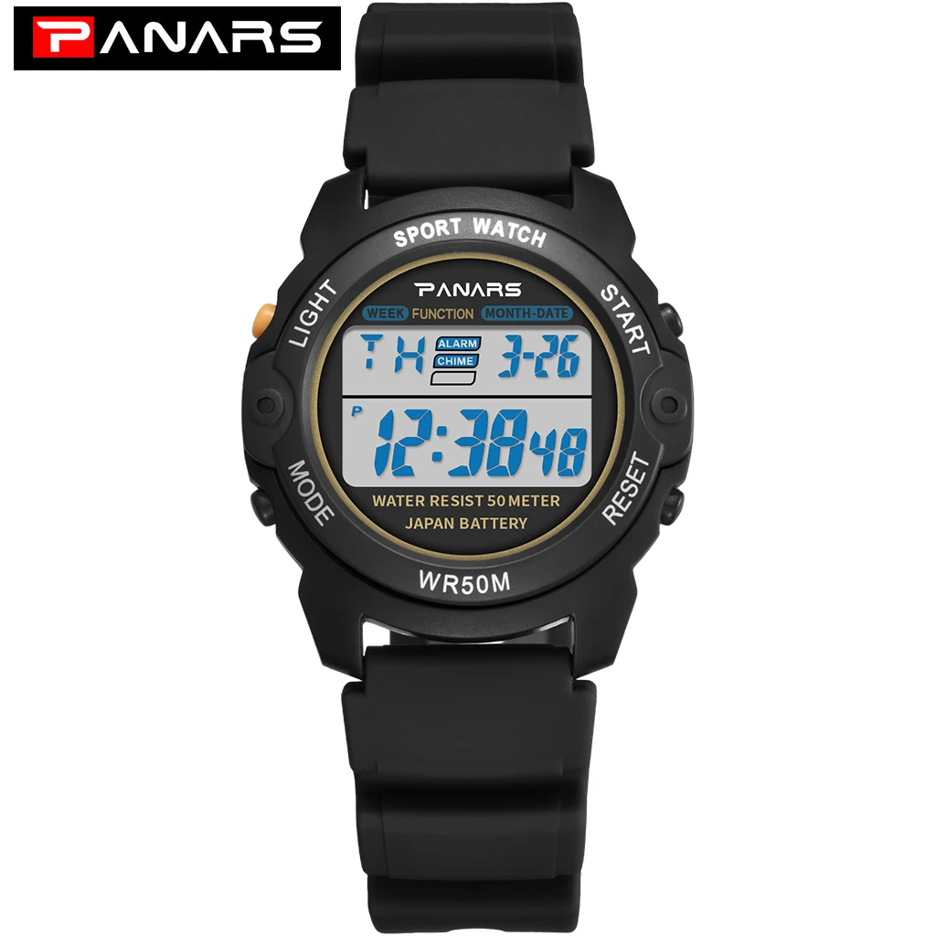 PANARS Outdoor Sports Watch Digital Watches Mens Waterproof Alarm Clock 5Bar LED Black Fashion Watch Mens Chronograph Watch - Цвет: Черный