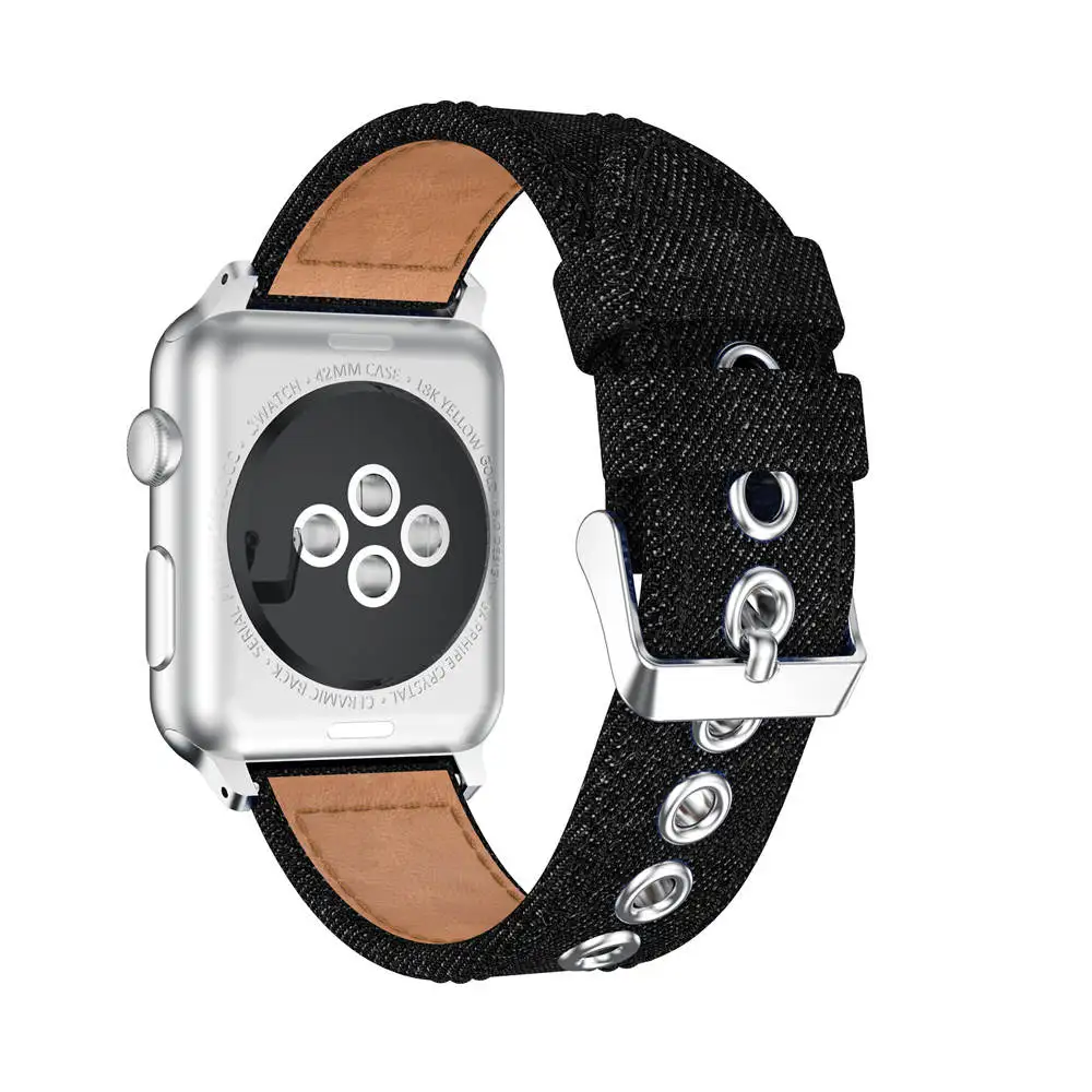 Тканевый джинсовый ремешок для Apple Watch series 1/2/3 /4 42 мм 38 браслет i watch band 4 40 44 холщовый