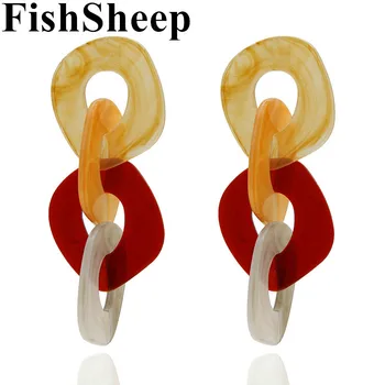 

FishSheep Fashion 2018 ZA Jewelry Big Irregular Acrylic Dangle Earrings For Women Geometry Ethnic Resin Circle Drop Earrings