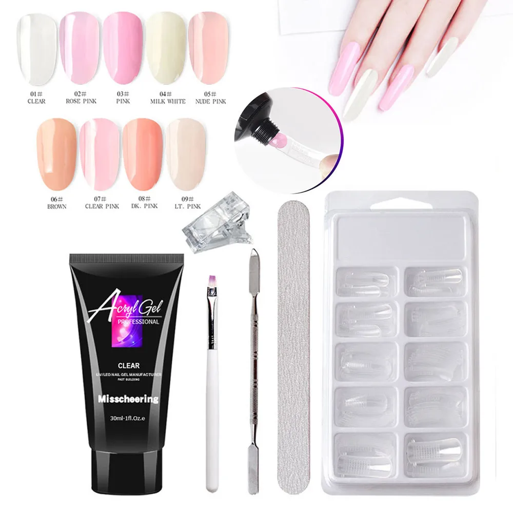 

Professional Nail Sets New 30ML Poly Gel False Nails Double-end Skin Nail Pusher Clip Manicure Extension Gel Set Kits Nail Tools