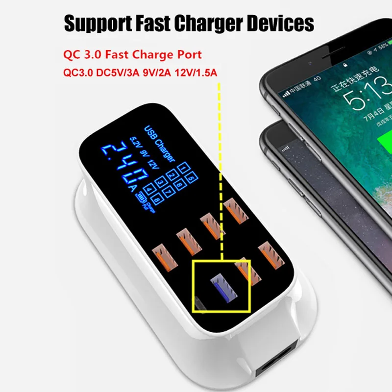 8 портов USB быстрое зарядное устройство Тип C& QC 3,0 Быстрая зарядка розетка настенное зарядное устройство для телефона для iPhone 5 6 7 8 X Xs XR samsung S7 S8 S9 Plus