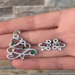 Kjjeaxcmy бутик Jewels S925 серебро Природный кристалл турмалина ожерелье набор колье цепочки