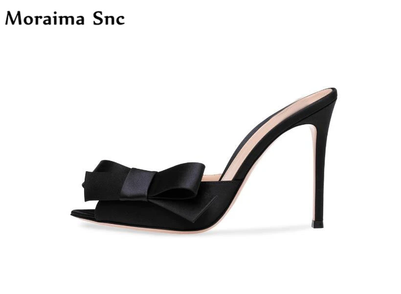 Moraima Snc summer fashion women beach slipper sexy high heels butterfly-knot Decoration peep toe handmade casual shoes black