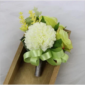 

DIY Creative White add Green Handmade Silk Rose Corsage&Wrist Flowers Groomsman Article Flowers Wedding Party Decorative Flowers