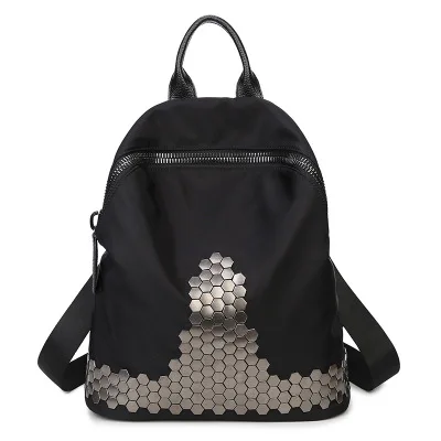 

Korean Version Of The New College Backpack Female Nylon Computer Backpack Schoolbag Punk Rivet Shoulder Bag Travel Bag